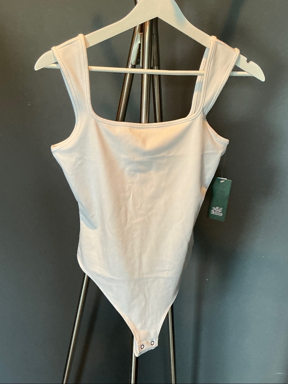 White Square-Neck Ribbed Thong Bodysuit